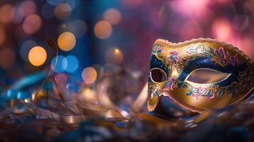 carnaval festa - veneziano mascarar com abstrato desfocado bokeh luzes e brilhante, generativo ai foto