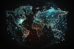 global mapa do a mundo, a terra comunicação tecnologias com Internet efeito. futurista moderno generativo ai foto