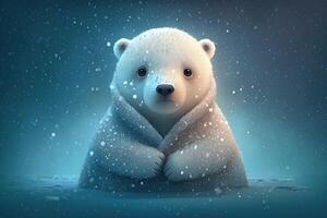 fofa polar Urso bebê desenho animado sonhe como dentro neve, inverno, generativo ai. animal e panorama conceito. foto