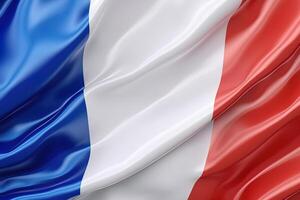 azul, branco e vermelho fundo, acenando a nacional bandeira do França, acenou uma altamente detalhado fechar-se. ai gerado foto