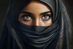 árabe menina dentro uma niqab, khimara. generativo ai foto