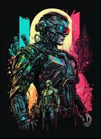 cyberpunk t camisa Projeto. ilustração do uma colori falha. ai gerado foto