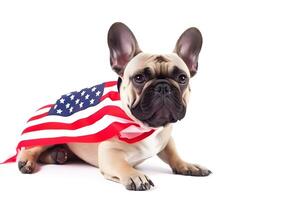 fofa cachorro cachorro desfrutando EUA independência dia ai generativo com sem óculos de sol e balões foto