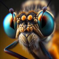 fechar-se macro fotografia do Dragão mosca casa mosca moscas insetos ai generativo foto