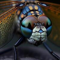 fechar-se macro fotografia do Dragão mosca casa mosca moscas insetos ai generativo foto