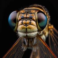 fechar-se macro fotografia do Dragão mosca casa mosca moscas insetos ai generativo foto