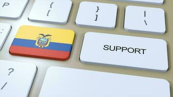 Equador Apoio, suporte conceito. botão empurrar 3d ilustração. Apoio, suporte do país ou governo com nacional bandeira foto