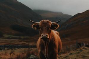 escocês vaca dentro a montanhas. ai gerado foto