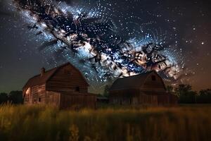 gêmeo celeiros debaixo verão noite céu. ai gerado foto