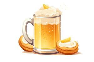 açúcar bolacha Cerveja cerveja com espuma forma e amarelo brilhante envidraçamento doce sobremesa branco ilustração bolacha decoração bar bebida branco fundo Comida ilustração clipart. ai gerado foto