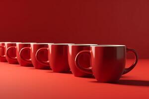 café canecas dentro uma linha vermelho fundo 3d Renderização. ai gerado foto