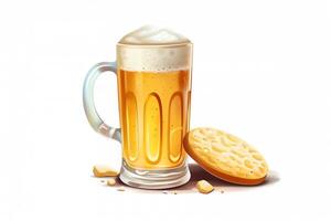 açúcar bolacha Cerveja cerveja com espuma forma e amarelo brilhante envidraçamento doce sobremesa branco ilustração bolacha decoração bar bebida branco fundo Comida ilustração clipart. ai gerado foto