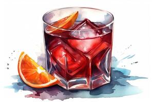 negroni coquetel aguarela mão desenhado ilustração beber clipart em branco fundo. ai gerado foto