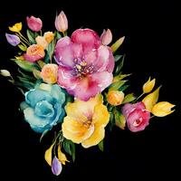 aguarela flores ramalhete, digital pintado flor arranjo, multicolorido flores fundo, generativo ai foto