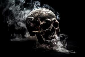 Alto contraste imagem do uma assustador crânio emergente a partir de uma pluma do fumaça. ai gerado foto