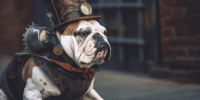 chateado cansado buldogue agindo Como uma homem ai gerado foto