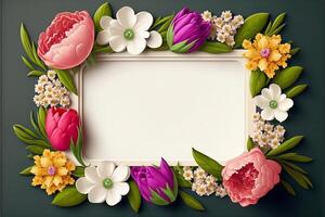 floral quadro, Armação com flores e Lugar, colocar para texto. generativo ai ilustração. foto