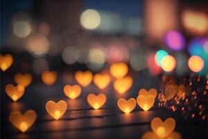 bokeh brilhando pequeno amor corações parece gostar cidade luzes. amor conceito, generativo ai ilustração. foto