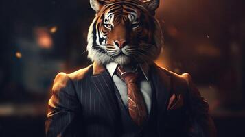 tigre homem de negocios, digital arte ilustração, generativo ai foto