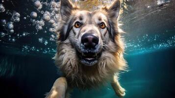 fofa cachorro embaixo da agua. ilustração ai generativo foto
