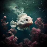 lindo peixe embaixo da agua. ilustração ai generativo foto