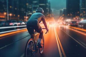 desportista passeios uma bicicleta, ilustração ai generativo foto