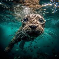 mar leão embaixo da agua. ai ilustração geração foto