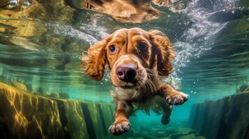 fofa cachorro embaixo da agua. ilustração ai generativo foto