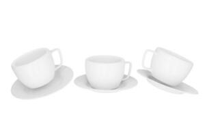 café copo ou cerâmico chá copo com branco prato cappuccino espresso chá cafeinado bebida ilustração 3d Renderização foto