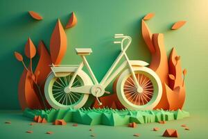 mundo bicicleta dia em verde fundo, eco amigáveis bicicleta conceito. generativo ai foto