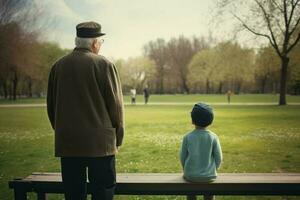 costas Visão criança Senior dentro parque Diversão. gerar ai foto