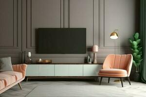 moderno televisão gabinete poltrona mobiliário. gerar ai foto
