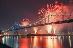 americano independência dia fogos de artifício. gerar ai foto