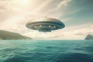 UFO mosca acima mar marinho. gerar ai foto