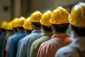 homem linha amarelo capacete. gerar ai foto