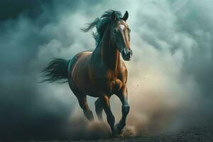 cavalo selvagem corrida através nuvens. gerar ai foto