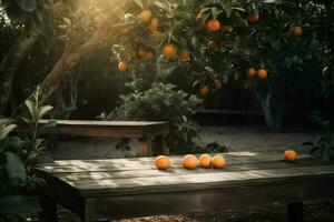 laranja fruta em madeira mesa. gerar ai foto