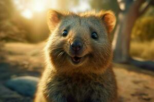 fofa sorridente selvagem quokka. gerar ai foto