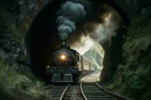 vapor trem túnel fumaça. gerar ai foto