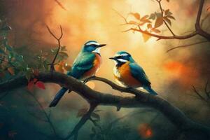 lindo pintura pássaros. gerar ai foto