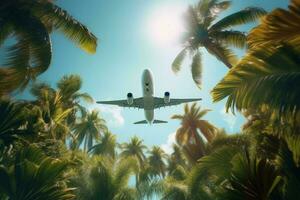 avião sobre tropical Palma. gerar ai foto