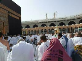 meca, saudita Arábia, abril 2023 - peregrinos a partir de todos sobre a mundo estão presente dentro a pátio do masjid al-haram para tawaf. foto