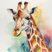 uma aguarela pintura do girafa com multicolorido ai gerado foto