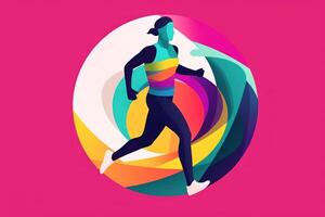 corrida mulher colorida logotipo esporte ícone generativo ai foto