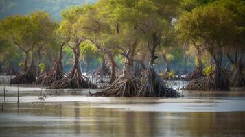 inundado mangue árvores generativo ai foto