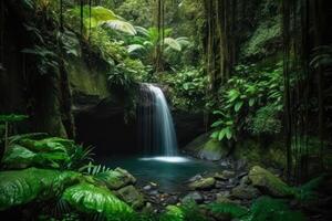 verde selva cascata panorama generativo ai foto