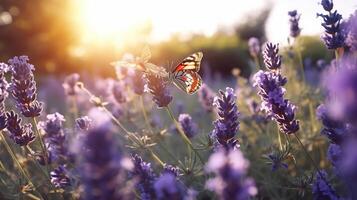 florescendo lavanda campo. ilustração ai generativo foto