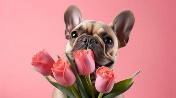 fofa engraçado cachorro com flores ilustração ai generativo foto