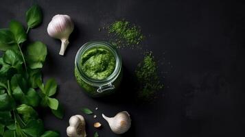 verde pesto molho. ilustração ai generativo foto