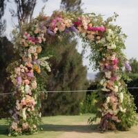 Casamento floral arco. ilustração ai generativo foto